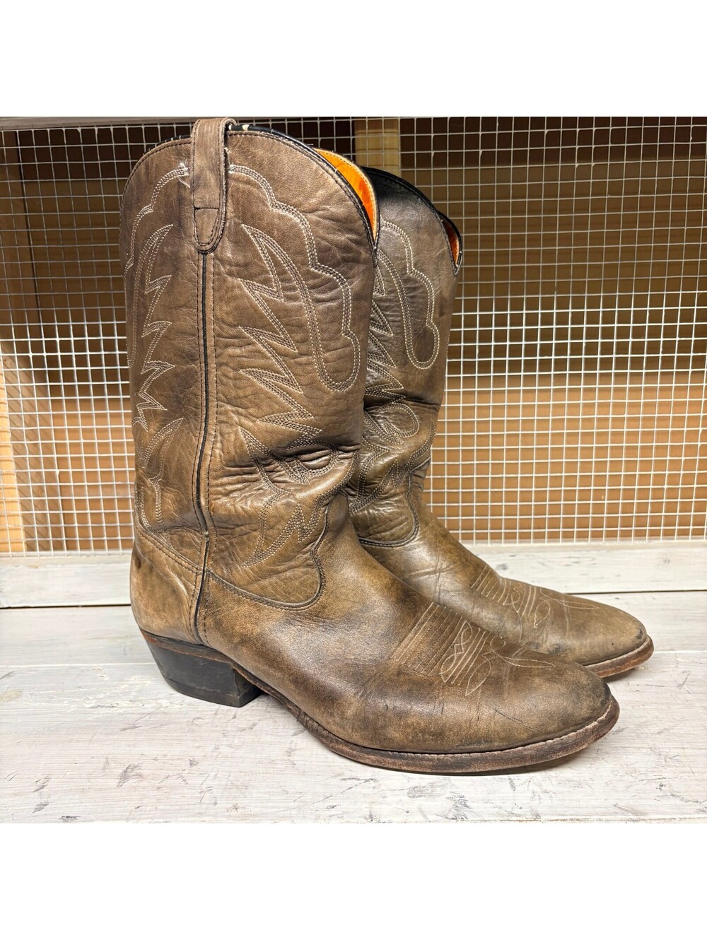 Vintage Double H Leather Cowboy Boots Size 13 D Greenish Brown